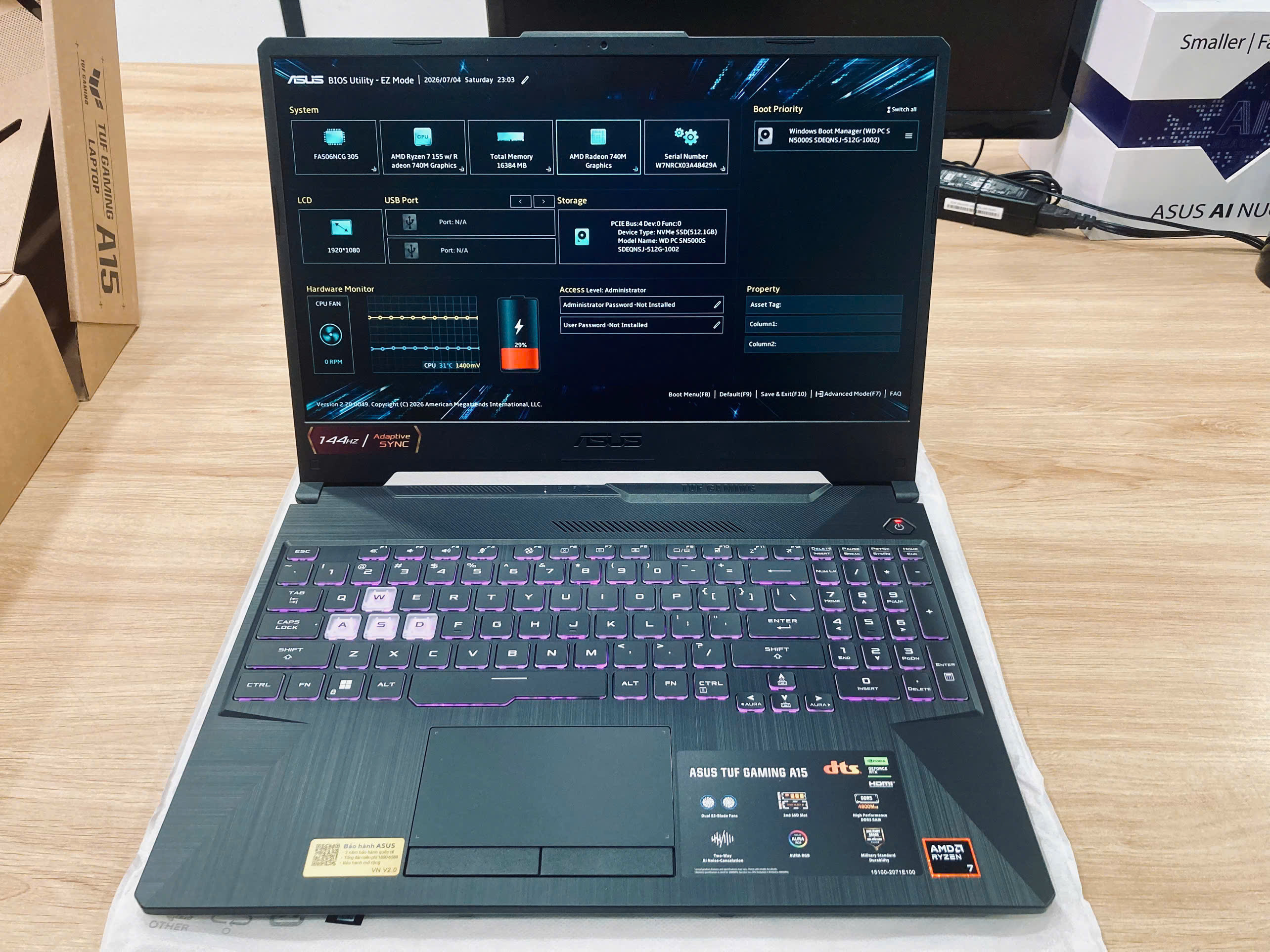Laptop ASUS TUF Gaming A15 FA506NCG-HN390W (Ryzen 7 155 | RTX 3050 4GB | 16GB | 512GB | 15.6 FHD 144Hz | Win 11)