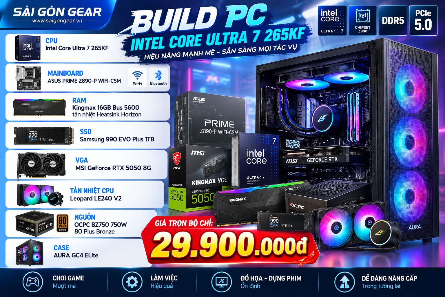  PC INTEL CORE ULTRA 7 265KF – CHIẾN GAME sg265 