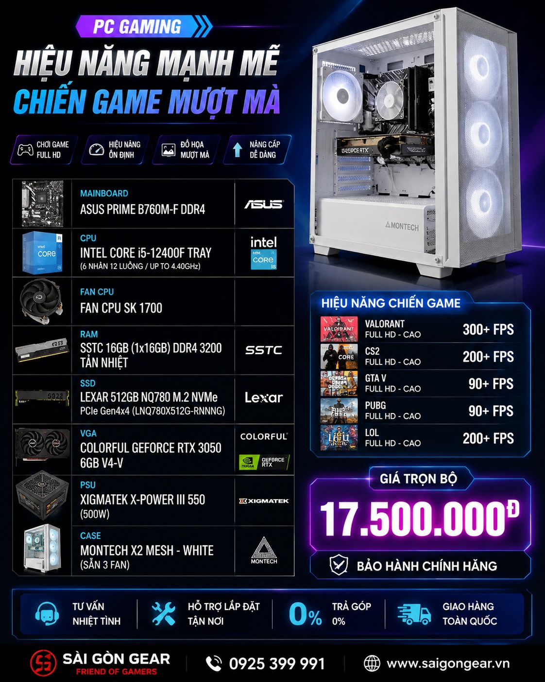  PC Gaming i5-12400F + RTX 3050 – Chiến Game Full HD