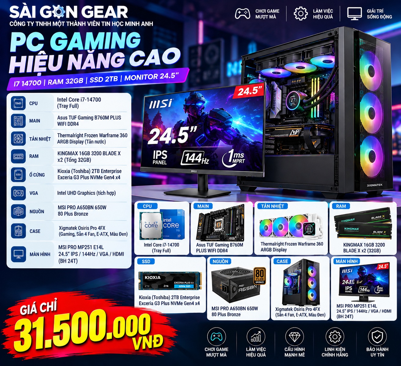  PC GAMING i7-14700 – HIỆU NĂNG MẠNH, SETUP RGB CỰC CHẤT! 