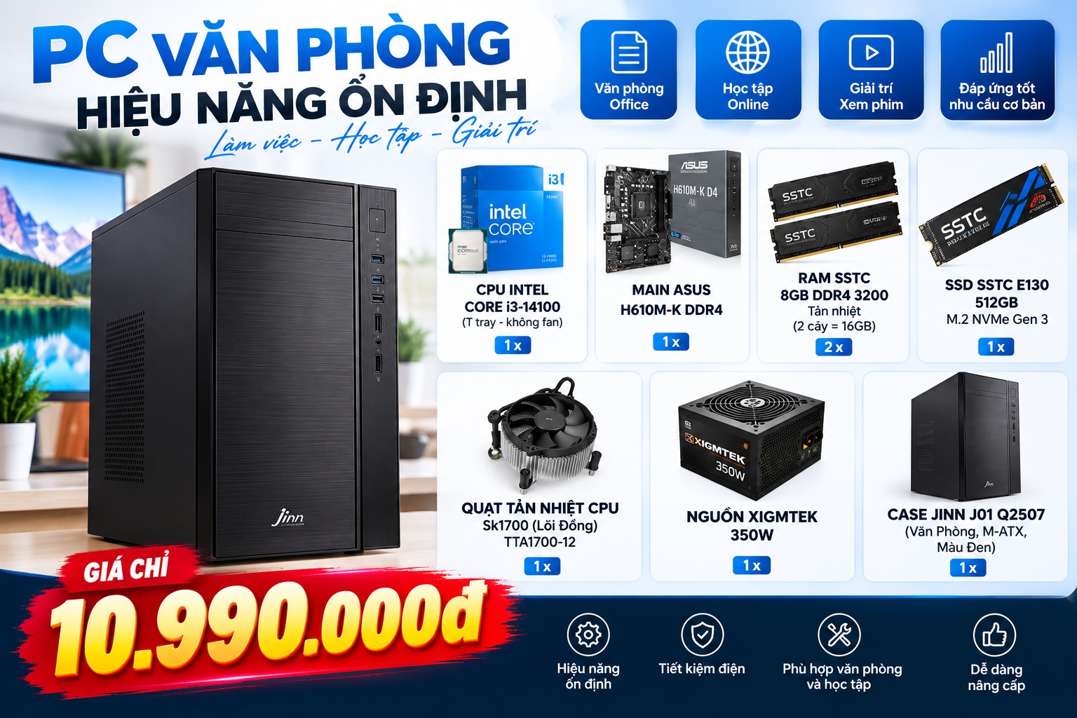 máy tính PC VĂN PHÒNG i3-14100 (sg141)